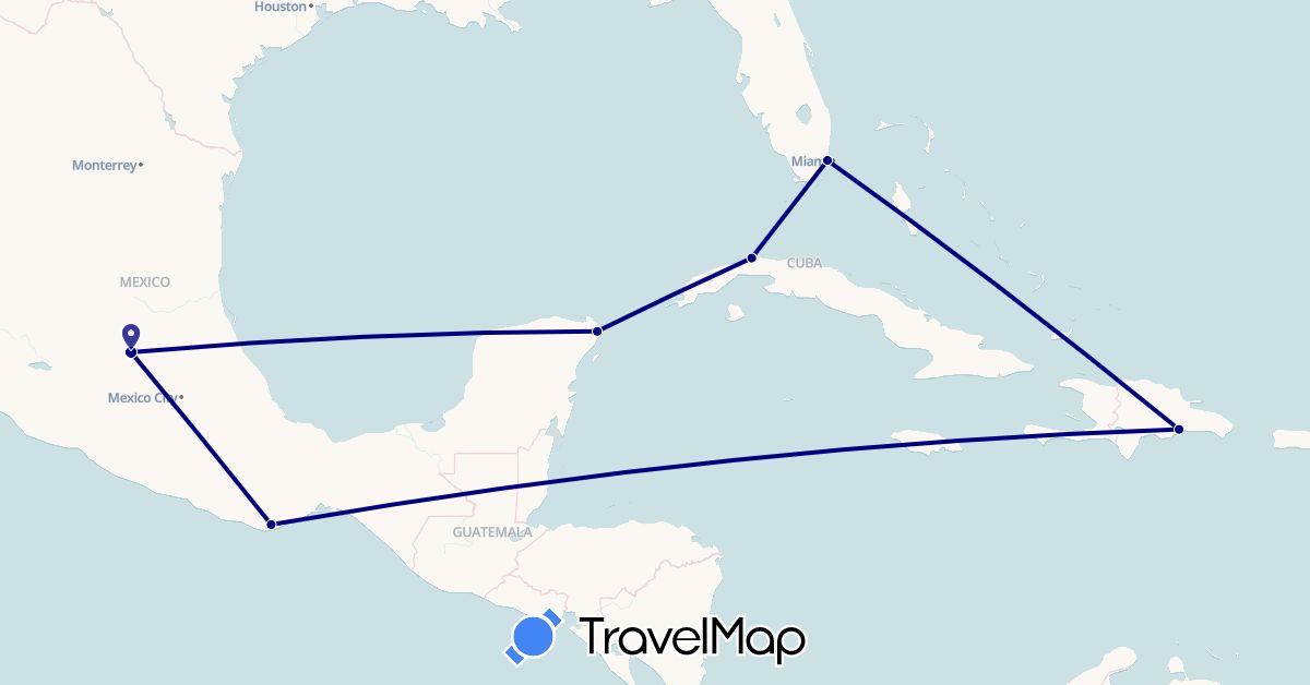 TravelMap itinerary: driving in Cuba, Dominican Republic, Mexico, United States (North America)